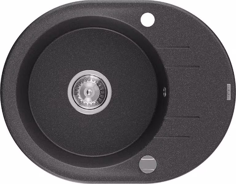 Mexen Kevin lavello cucina in granito 1 vasca con sgocciolatoio 586 x 458 mm, nero maculato, sifone cromato - 6517581005-76