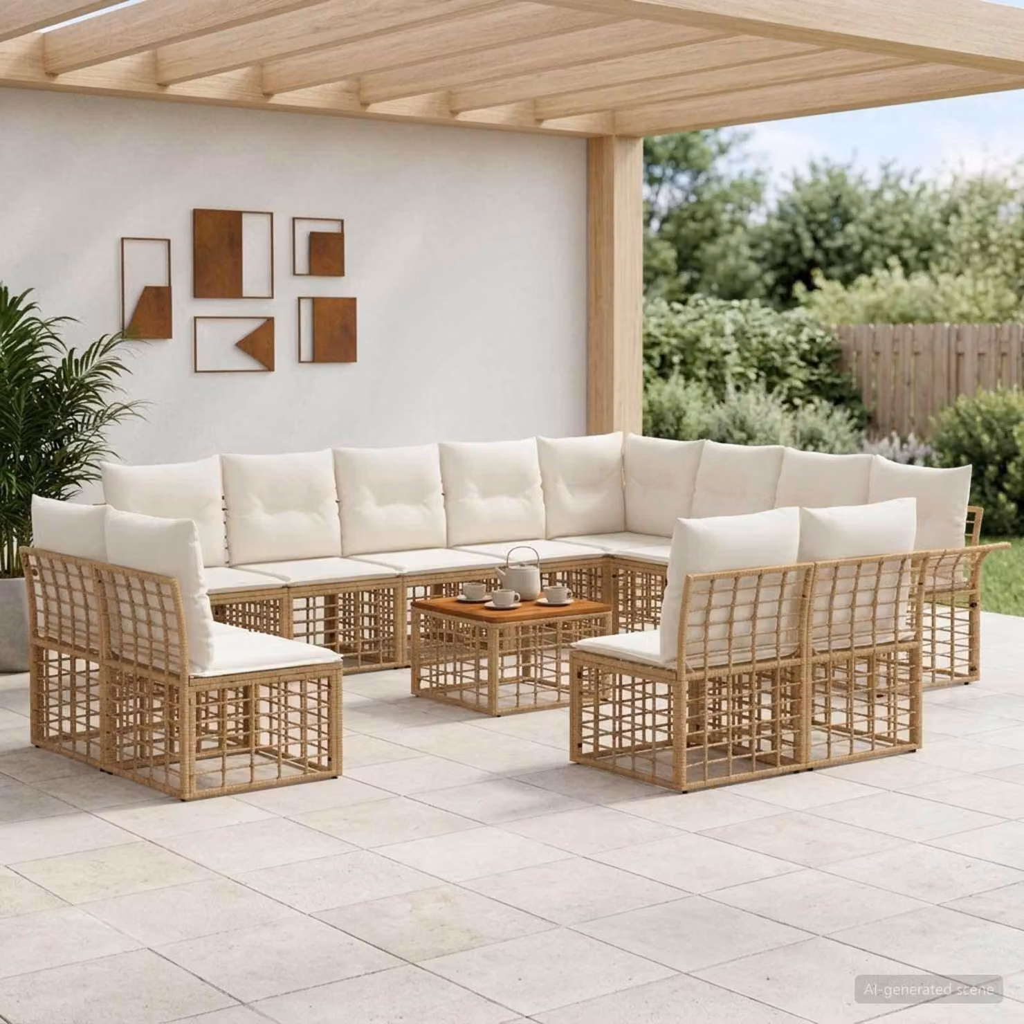 Maison Exclusive - Set da esterno per divano, 13 pezzi, 12 posti, color naturale e crema