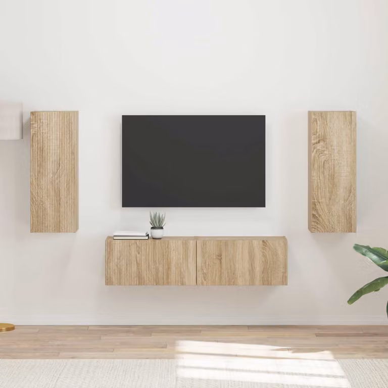 Set di 2 mobili TV moderni vidaXL in legno ingegnerizzato e MDF, colore marrone, L/P/H: 120 x 31 x 40 cm