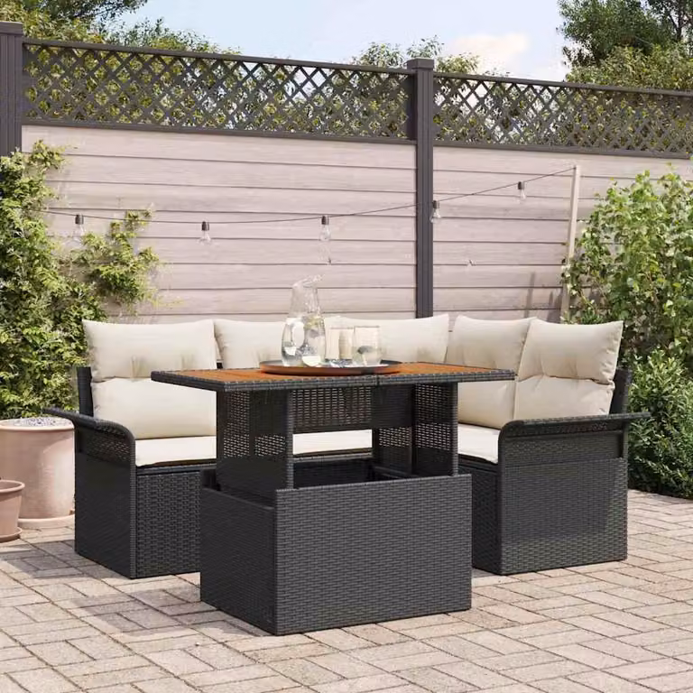 Maison Exclusive - Set da giardino composto da 5 pezzi, divano in rattan sintetico nero