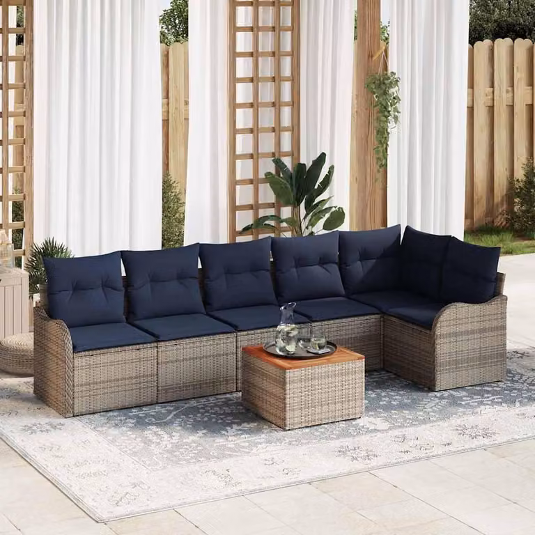 Maison Exclusive - Set da giardino composto da 7 pezzi, divano, colore grigio, realizzato in rattan sintetico