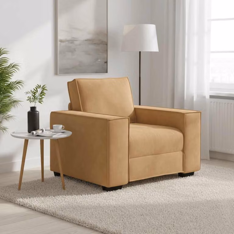 Divano Sedia vidaXL in Velluto Marrone e Beige con Braccioli, L/P/H: 100 x 78 x 84 cm