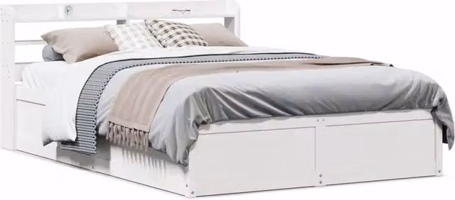 Giroletto con Testiera-Struttura Letto con testiera Bianco 135x190 cm Legno Massello di Pino 674490