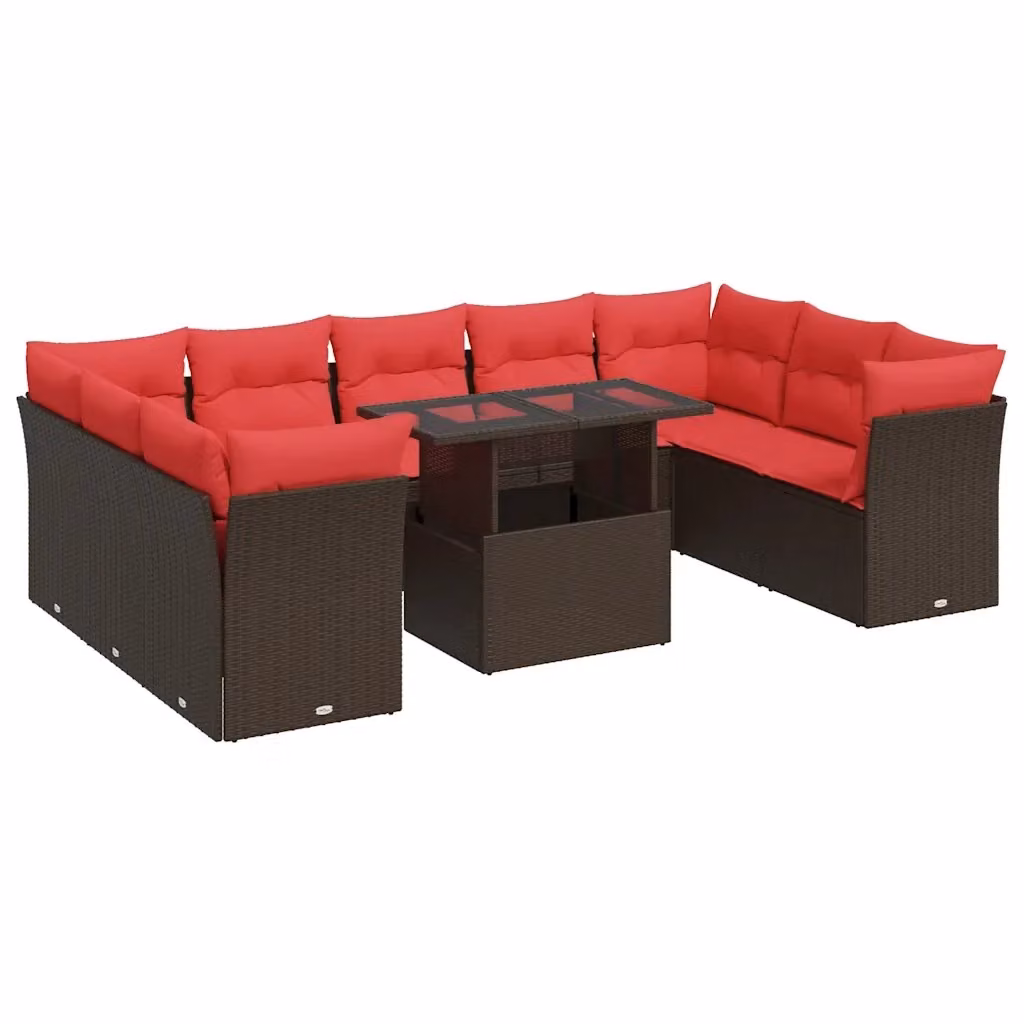 Set di Divani da Giardino vidaXL in Polyrattan Marrone con Cuscini e Tavolino da Esterno – 2