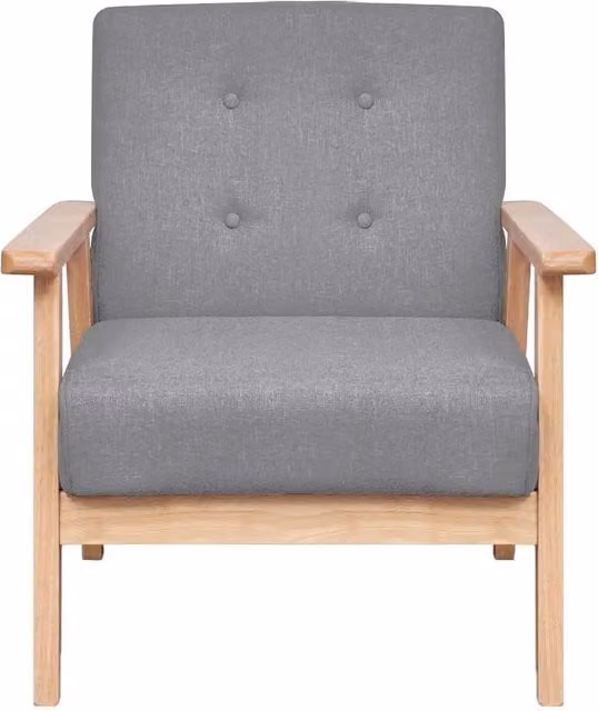 Poltrona relax in tessuto grigio chiaro con struttura in legno massello e braccioli, stile retro per soggiorno o sala da pranzo, L: 67 cm, P: 37 cm, H: 73,5 cm