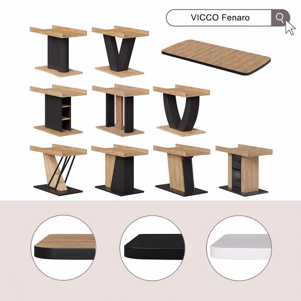 Tavolo da pranzo allungabile Vicco Fenaro Nero/Rovere 120-160 x 80 cm Allungabile, Model 58024