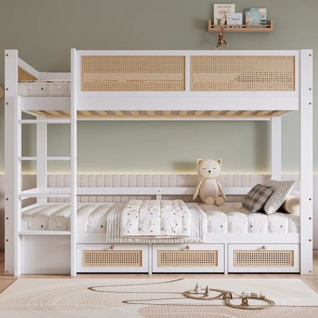 Letto a castello per bambini REDOM in legno e MDF, Bianco/Naturale, 90x200 cm – 2