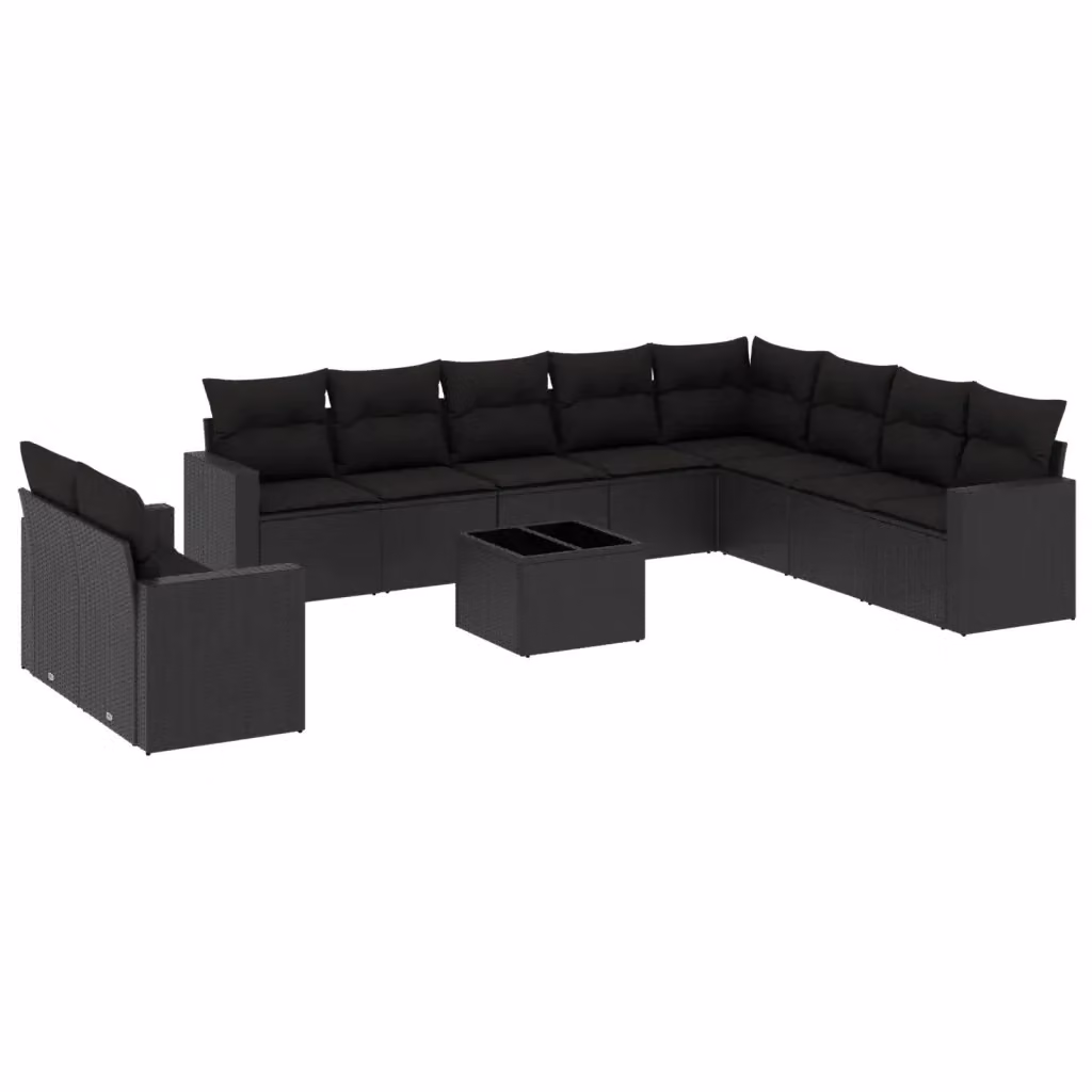 Set di divani da giardino VIDAXL in polyrattan nero con cuscini, 11 pezzi – 2