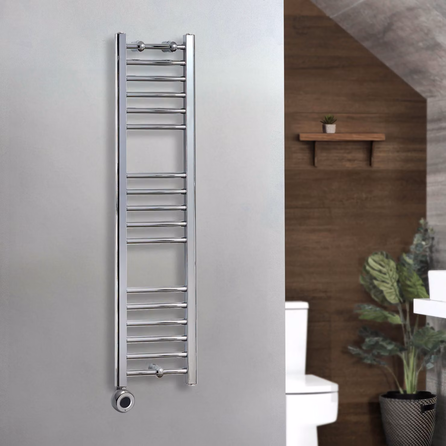 Scaldasalviette Elettrico Diritto Cromato Kent ECOSO by Hudson Reed con Elemento Termostatico Wi-Fi e Presa Elettrica, L: 120 cm, P: 30 cm