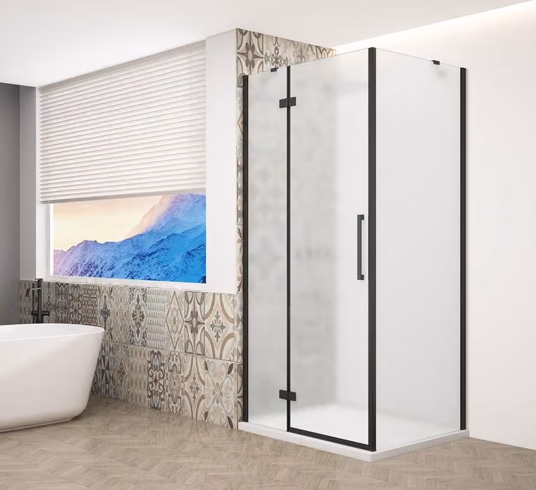 Cabina doccia rettangolare Gelco TRINITY BLACK, dimensioni 900x1000mm, vetro opaco, apertura a sinistra - modello GT5610-90ML-B