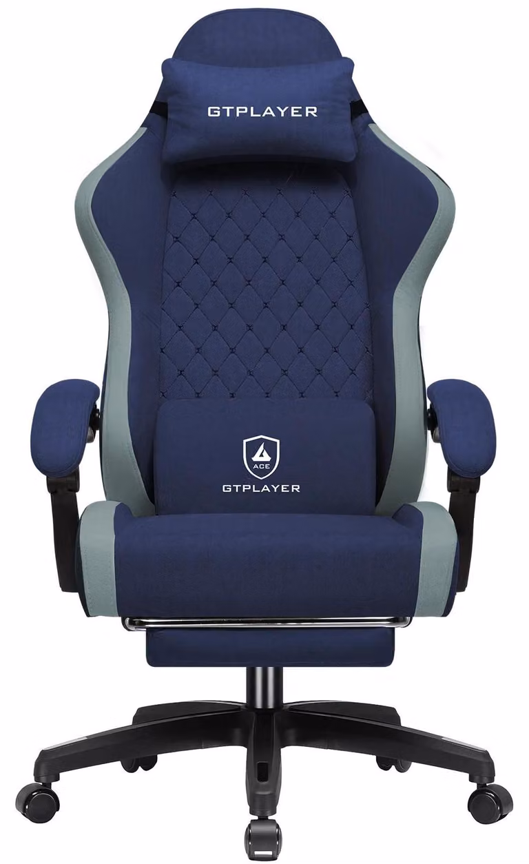 Sedia da gaming - Sedia ergonomica per scrivania da PC - Tessuto traspirante - Schienale alto - Seduta ampia - Rotella con poggiapiedi - Blu scuro