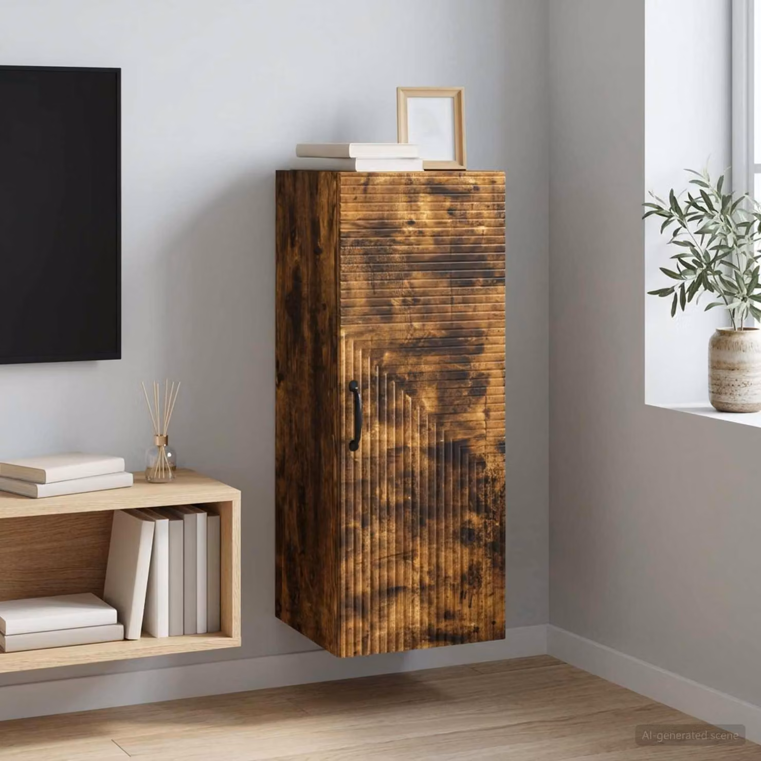 Mobiletto a muro moderno vidaXL in legno Rovere Fumo marrone con ripiani interni e ante a battente L/P/H: 33 x 34,5 x 90 cm