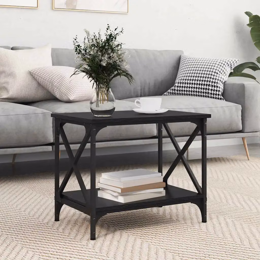 vidaXL Tavolo laterale in stile industriale nero con struttura in metallo L: 55 cm, P: 38 cm, H: 45 cm