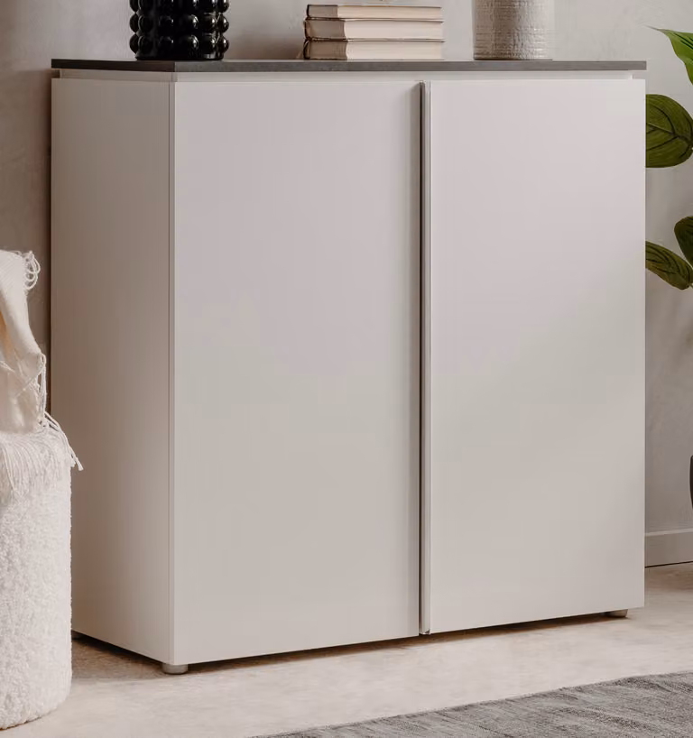 Cassettiera "Briec" in bianco lucido e credenza grigio Matera 89 cm
