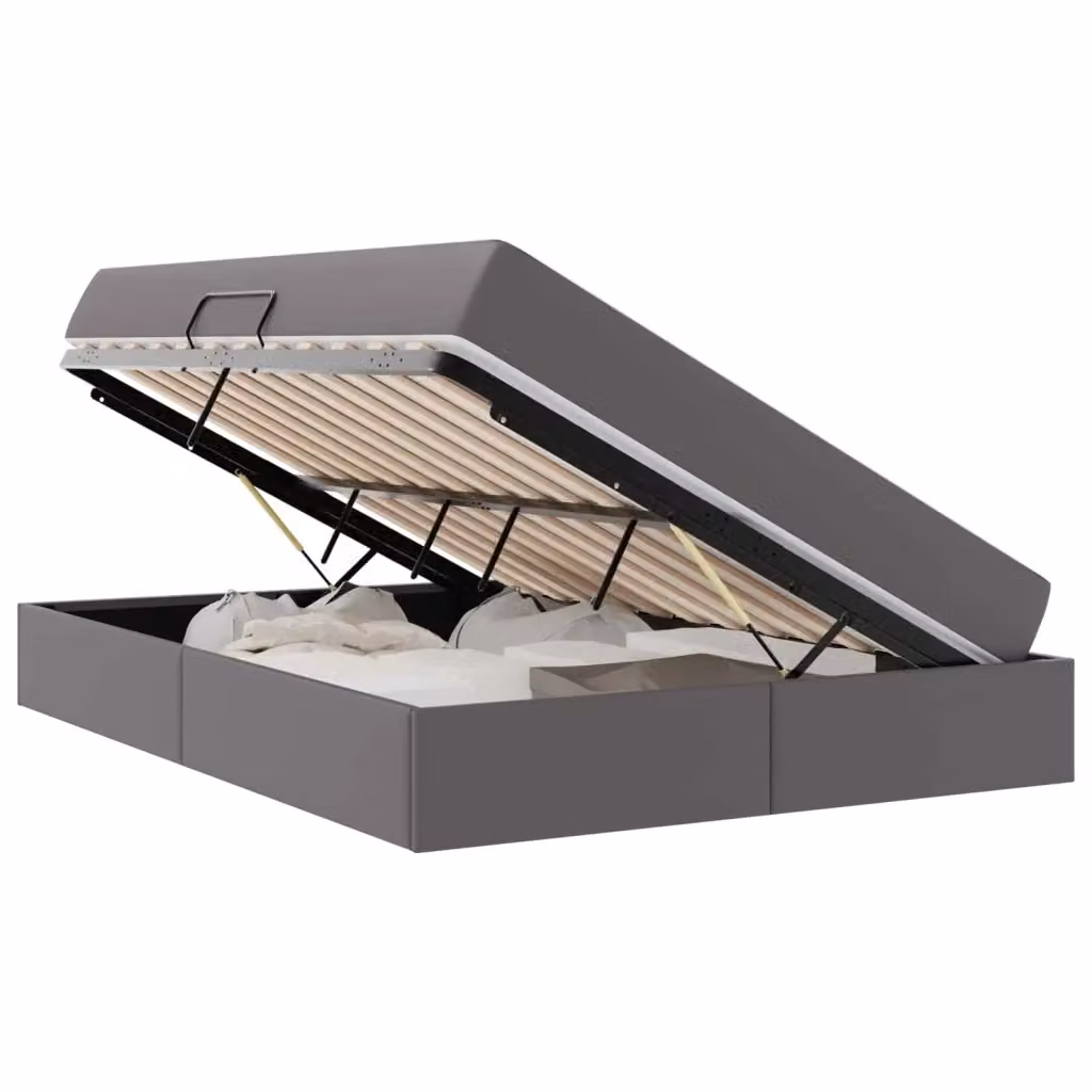 Letto con contenitore e materasso ibrido vidaXL in similpelle grigia L: 140 cm, P: 200 cm, H: 204 cm – 2