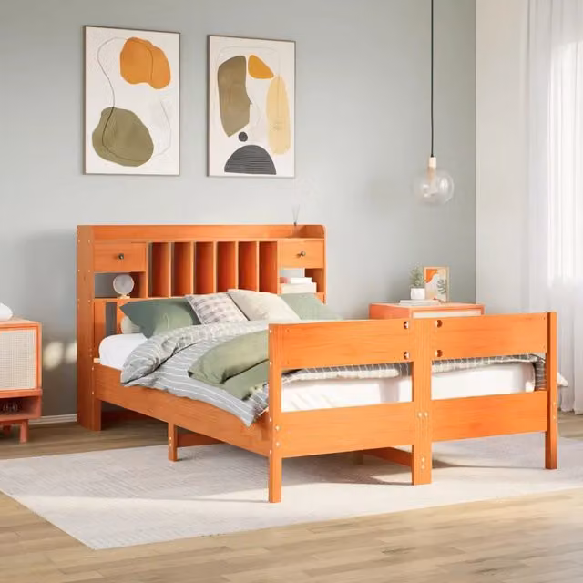 Letto Libreria senza Materasso Marrone Cera 135x190 cm in Pino 3323043