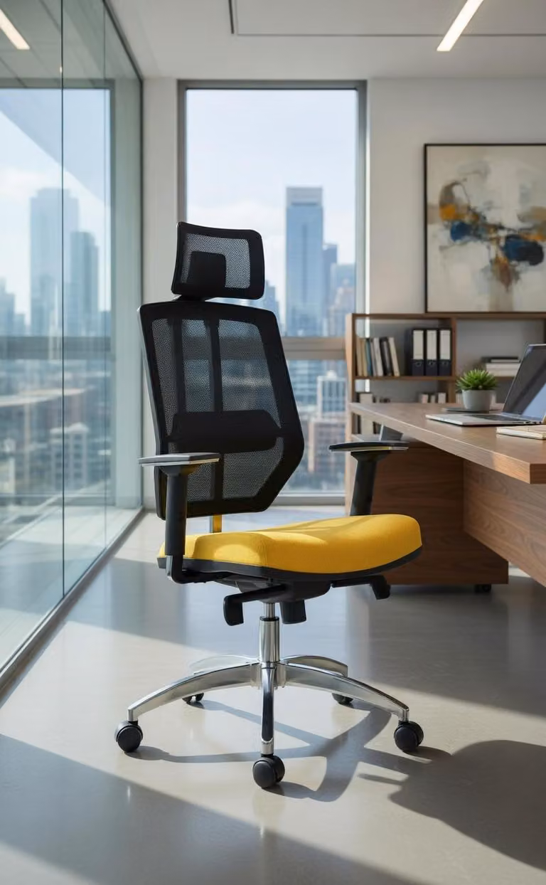 Sedia da ufficio confortevole con braccioli e poggiatesta regolabili