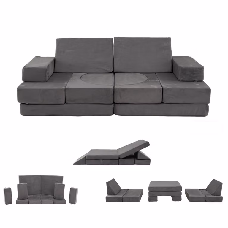 Divano modulare Costway per bambini in schiuma grigio con coperture lavabili per soggiorno e cameretta