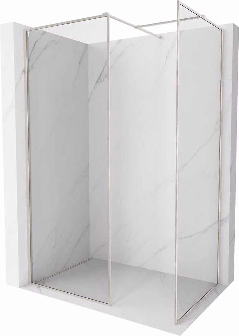 Mexen Kioto-F parete doccia Walk-in con cornice 120 x 120 cm, trasparente 8 mm, nichel spazzolato - 800-120-202-04-97-120