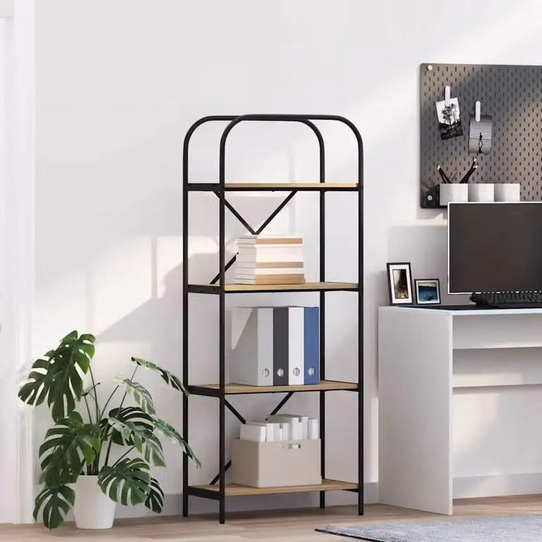 Libreria moderna vidaXL a 4 livelli in legno e metallo, L 60 cm x P 30 cm x H 146 cm, colore marrone e nero
