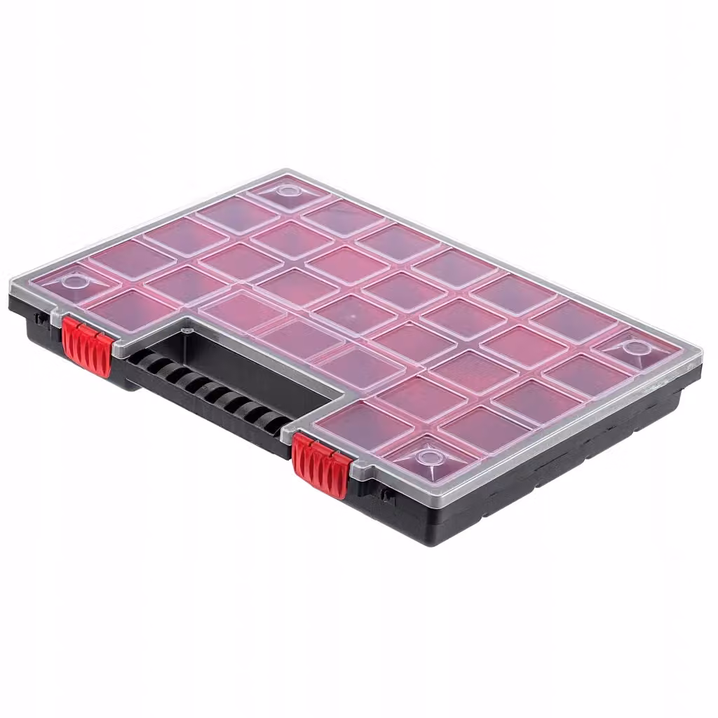 Set di 12 contenitori organizer per officina KADAX con 21 cassetti in plastica, nero, rosso e trasparente – 2