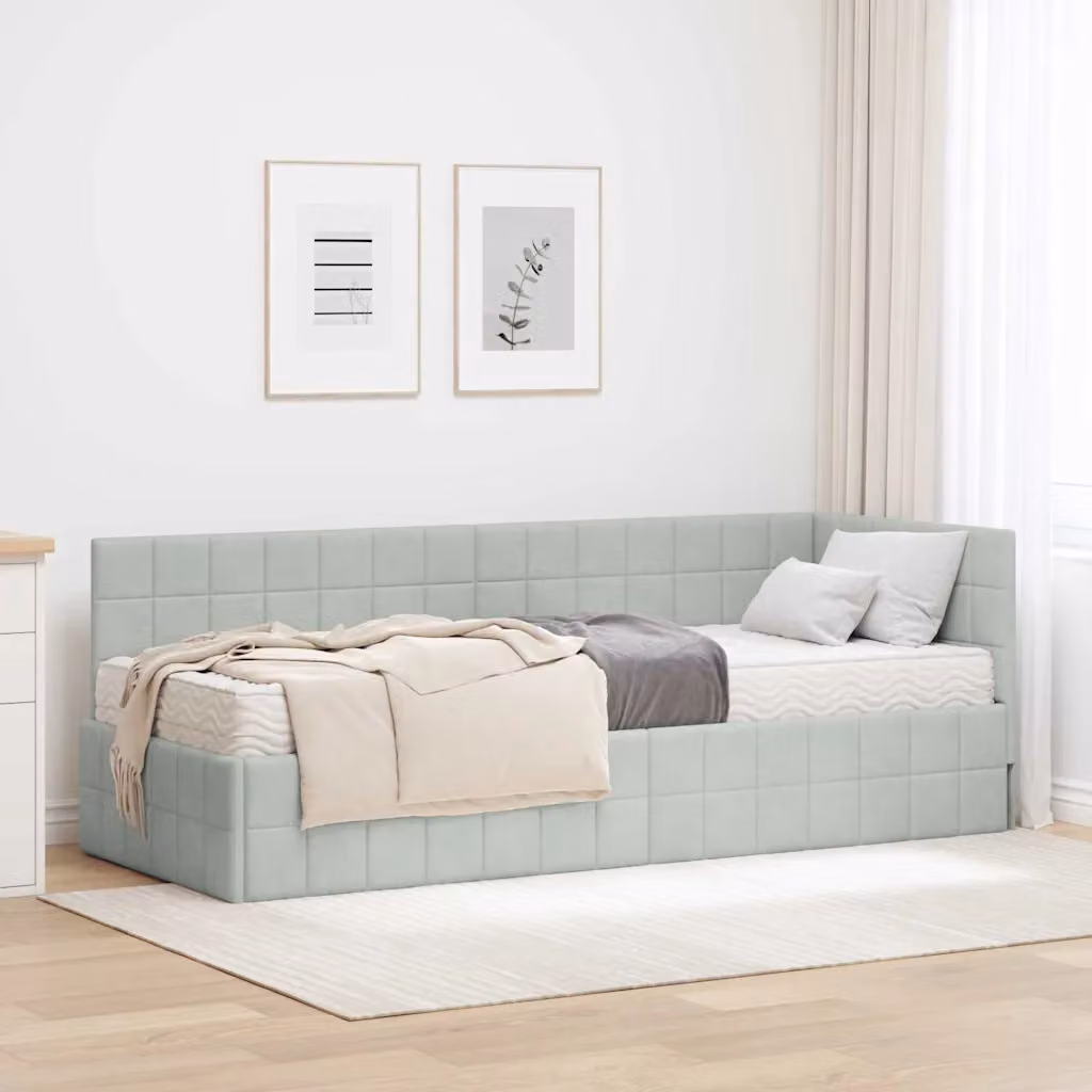 vidaXL Struttura Letto Angolare con 2 Materassi in Velluto Grigio, L/P/H: 200 x 80 x 84 cm