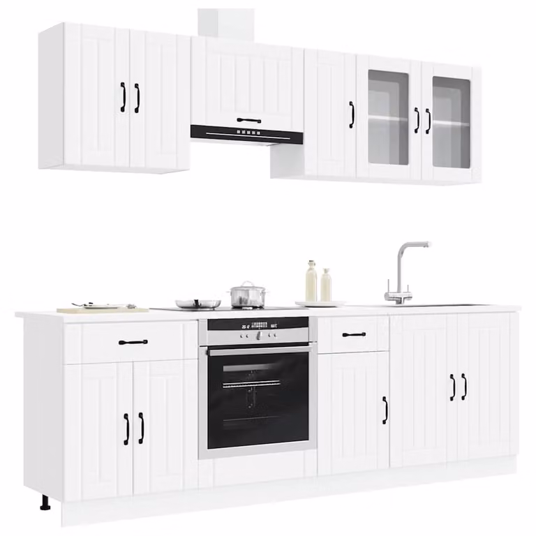 Set di mobili da cucina vidaXL Kalmar 8 pezzi bianco moderno con ante in vetro e ripiani interni L/P/H: 81,5 x 46,0 x 80,0 cm