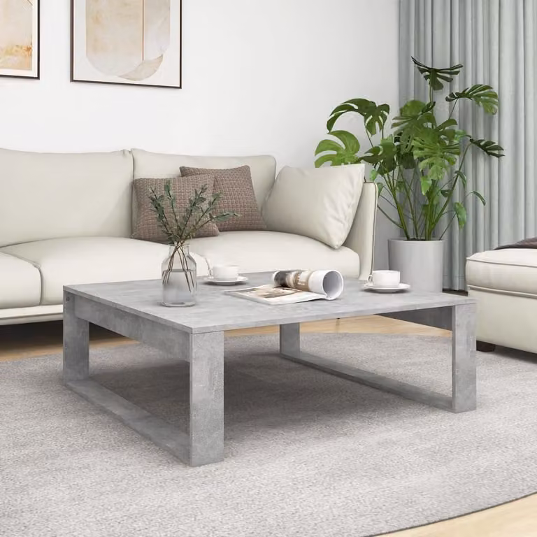 The Living Store tavolino in cemento grigio 100x100x35 cm materiale a base di legno