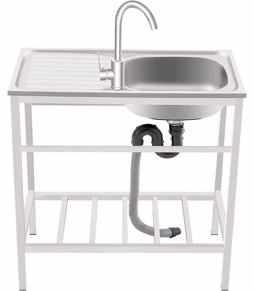 Lavello da cucina indipendente con rubinetto, vasca singola, in acciaio inossidabile, lavello mobile