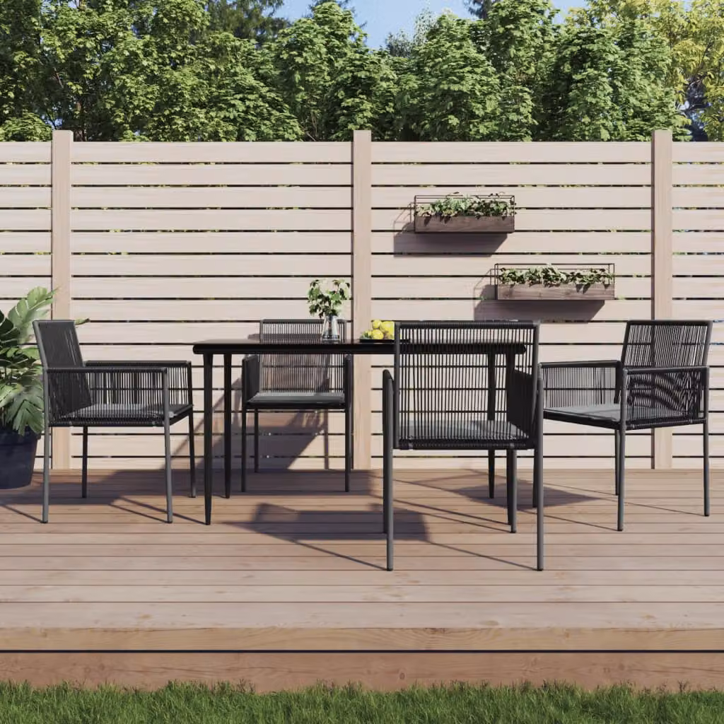 Set di 4 sedie da giardino vidaXL in polyrattan con cuscini neri e grigi, L/P/H: 54 x 60,5 x 83,5 cm
