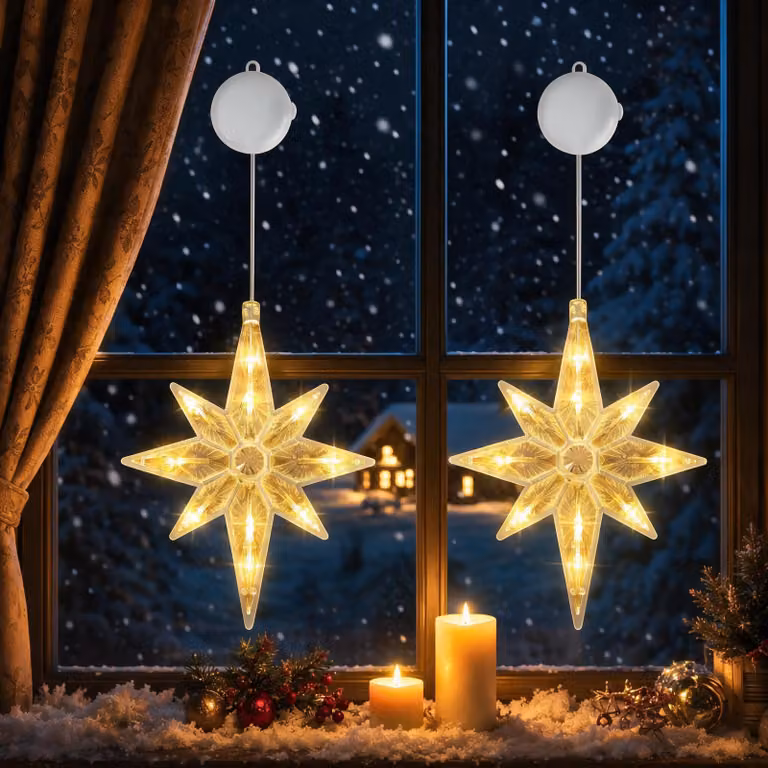 2 luci stellate a LED, luce bianco caldo, alimentate a batteria, con dimmer