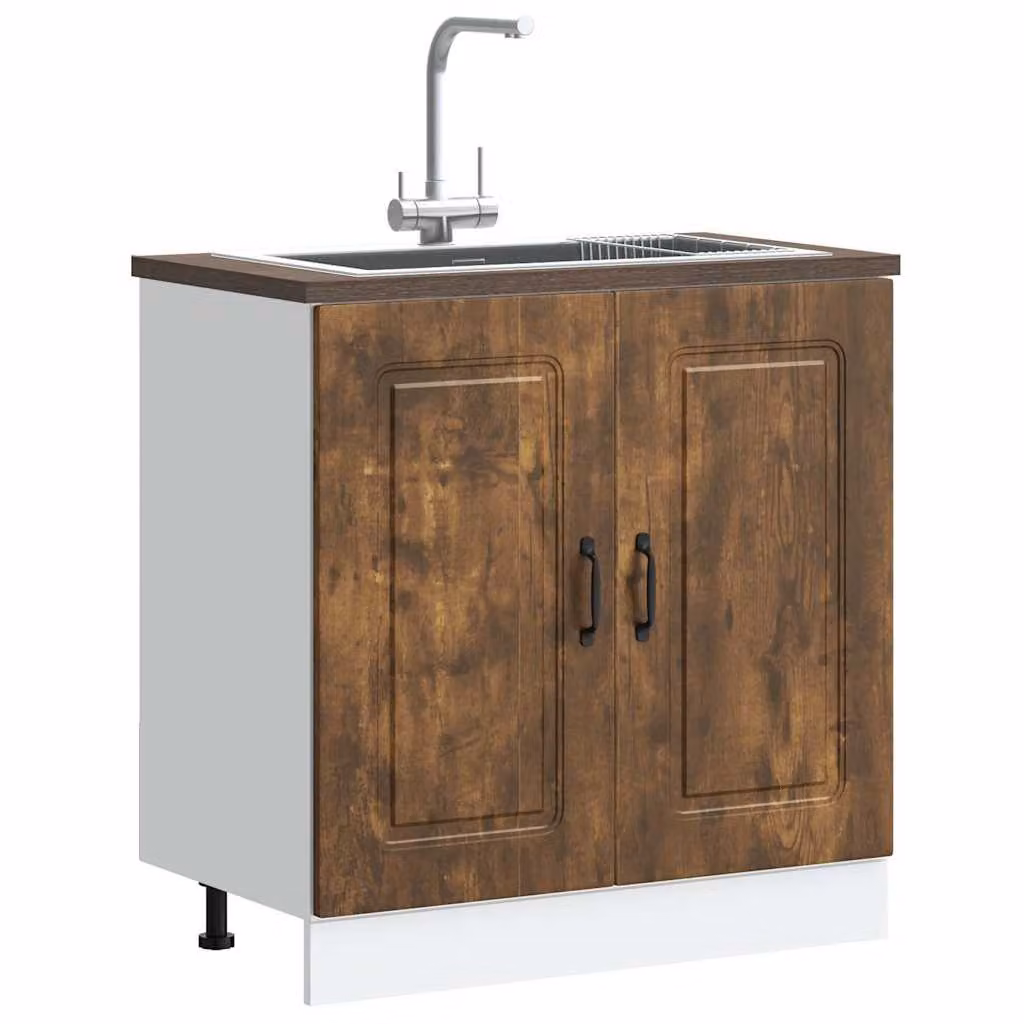 Base lavello mobile Kalmar vidaXL in rovere fumo, L: 80 cm, P: 46 cm, H: 81,5 cm