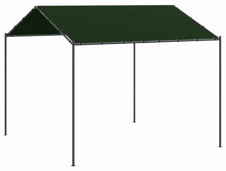 Padiglione di dimensioni 4 x 4 x 2,6 metri, colore beige, realizzato in poliestere e acciaio