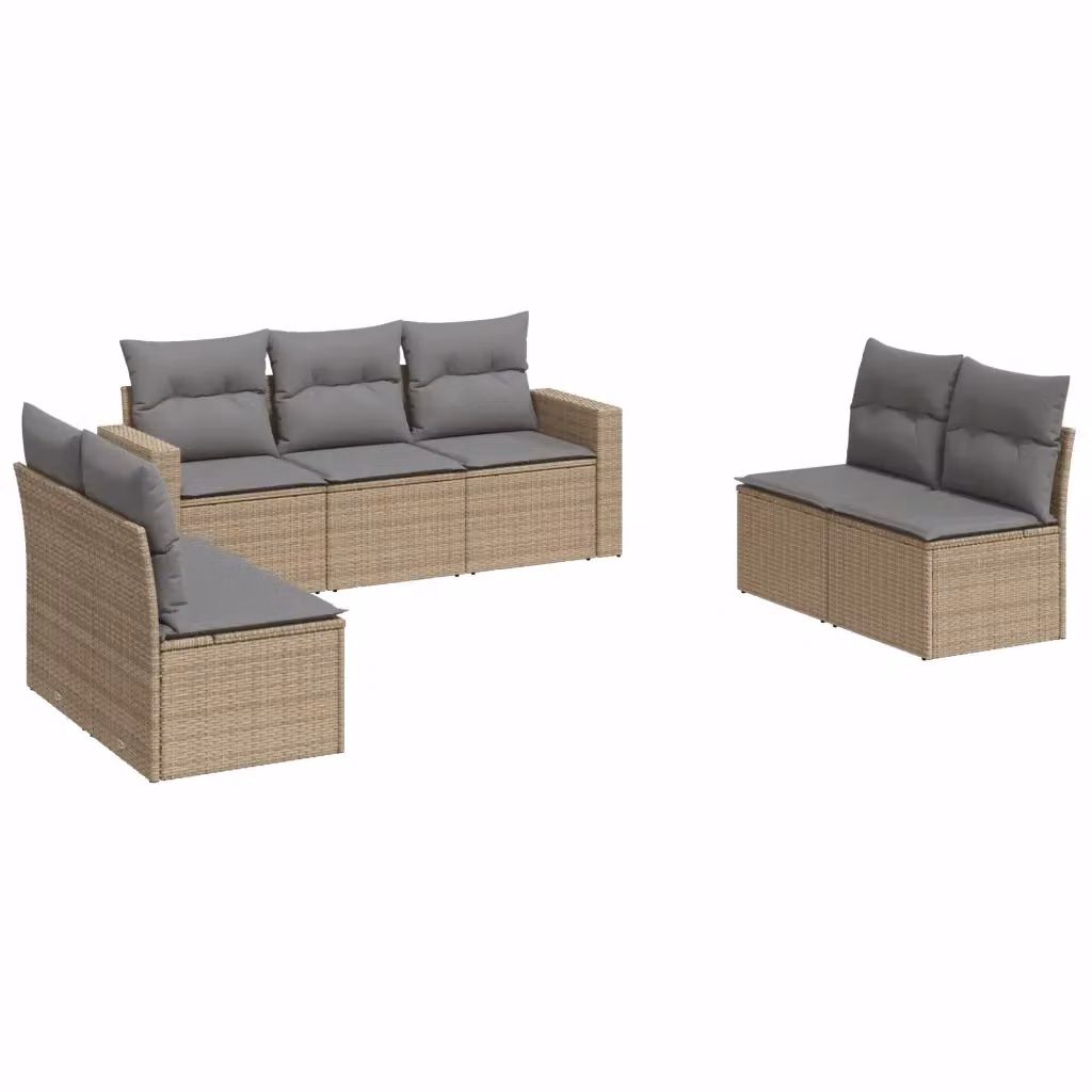vidaXL Set Divani da Giardino 7 pz a Forma a L in Polyrattan con Cuscini Beige e Grigio – 2