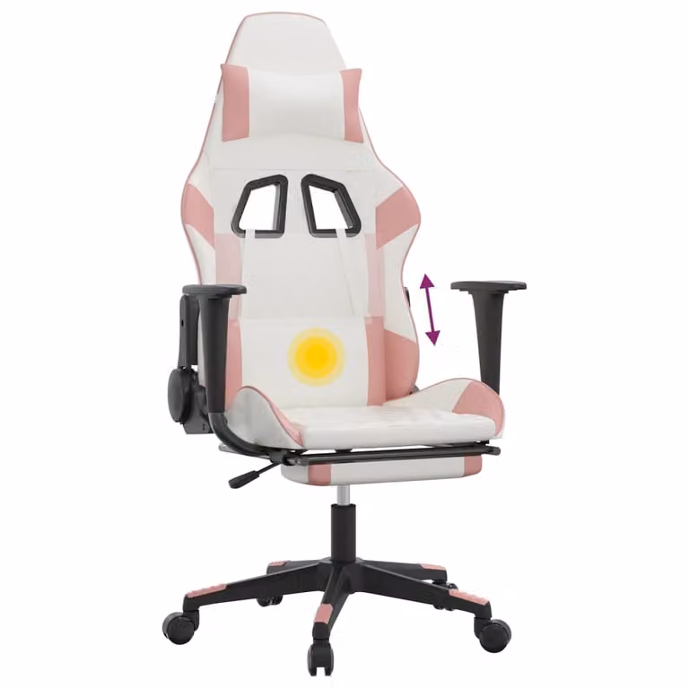 Sedia da Gaming Massaggio Poggiapiedi Bianco e Rosa Pelle finta