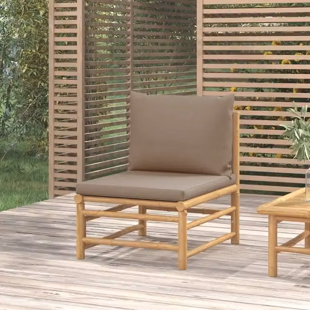 Divano centrale da giardino vidaXL in bambù e rattan con cuscini beige – 1