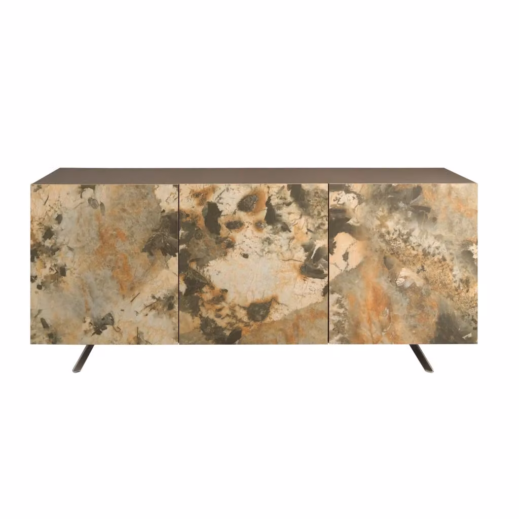 Credenza moderna Angel Cerdá in MDF e metallo con design astratto e cassetti soft-close, colori beige e grigio – 2