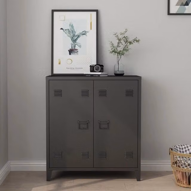 Armadietto da ufficio Oripää en.casa in acciaio nero con ripiani regolabili L: 80 cm, P: 33 cm, H: 90 cm – 1