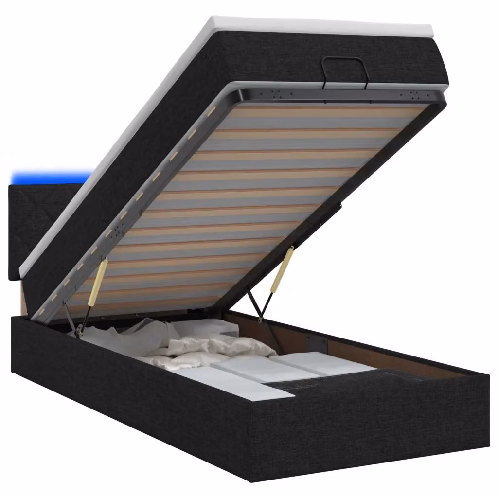 Letto Ottomano vidaXL con Materasso Ibrido, Illuminazione LED Sottostante e Porte di Ricarica USB, Colore Nero e Bianco, L/P/H: 193 x 90 x 88 cm – 2