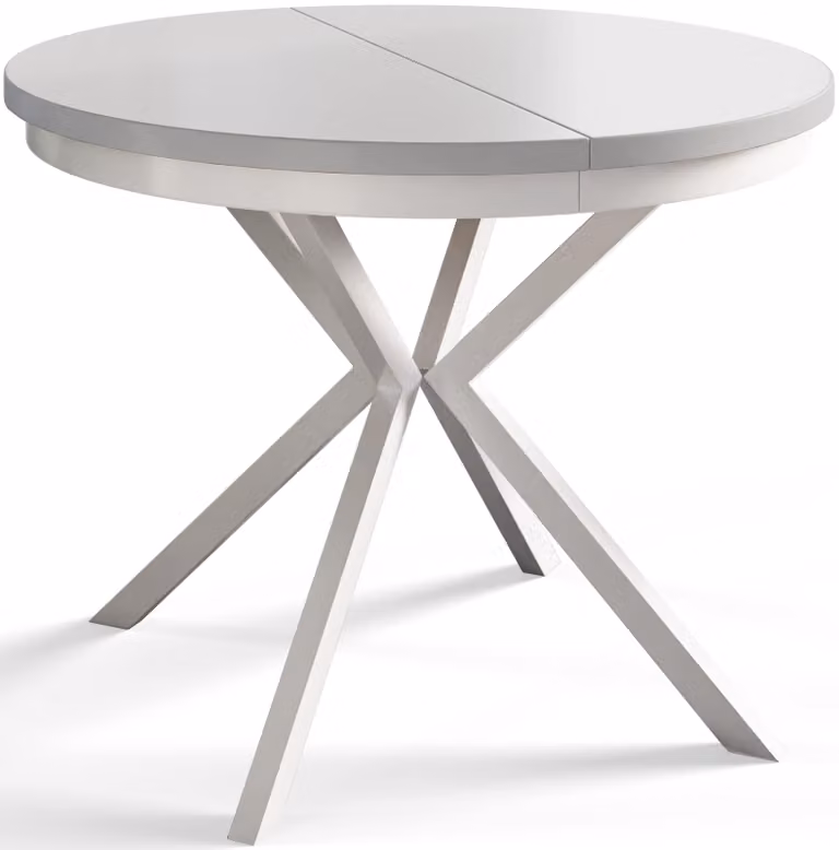 Alpi Moebel, Tavolo da Pranzo Rotondo, Tavolo da Cucina Allungabile, Diamentro: 90-170 cm, Gambe in metallo Bianche, Bianco, Collezione Bergo
