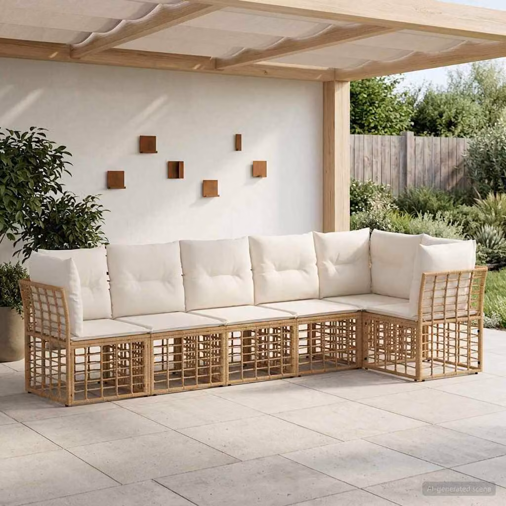 Set Divano da Giardino a L vidaXL in Polyrattan con Cuscini Beige e Marrone e Struttura in Acciaio Verniciato a Polvere
