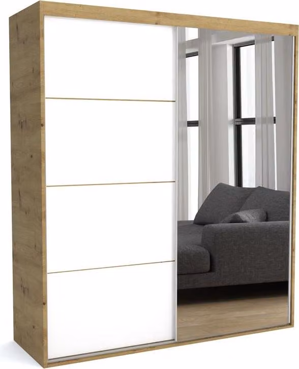 FURNLUX Armadio mat A Bianco e Marrone 110cm / Colore principale: Bianco / Dimensioni: 110 x 60 x 205 cm