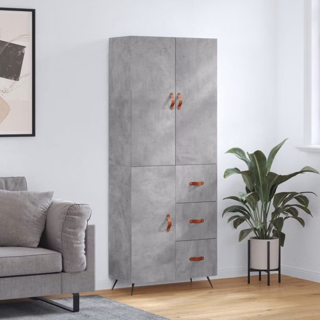 Credenza moderna vidaXL in legno e metallo grigio, L: 69,5 cm, P: 34 cm, H: 180 cm