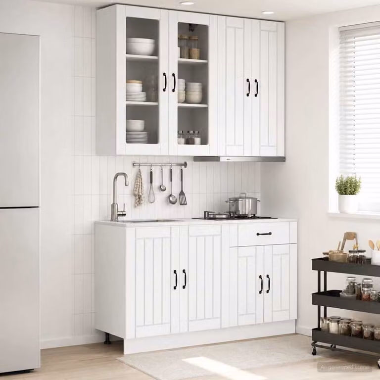Set di 4 unità cucina moderne vidaXL LUCCA in MDF bianco con ante in vetro e montaggio a parete