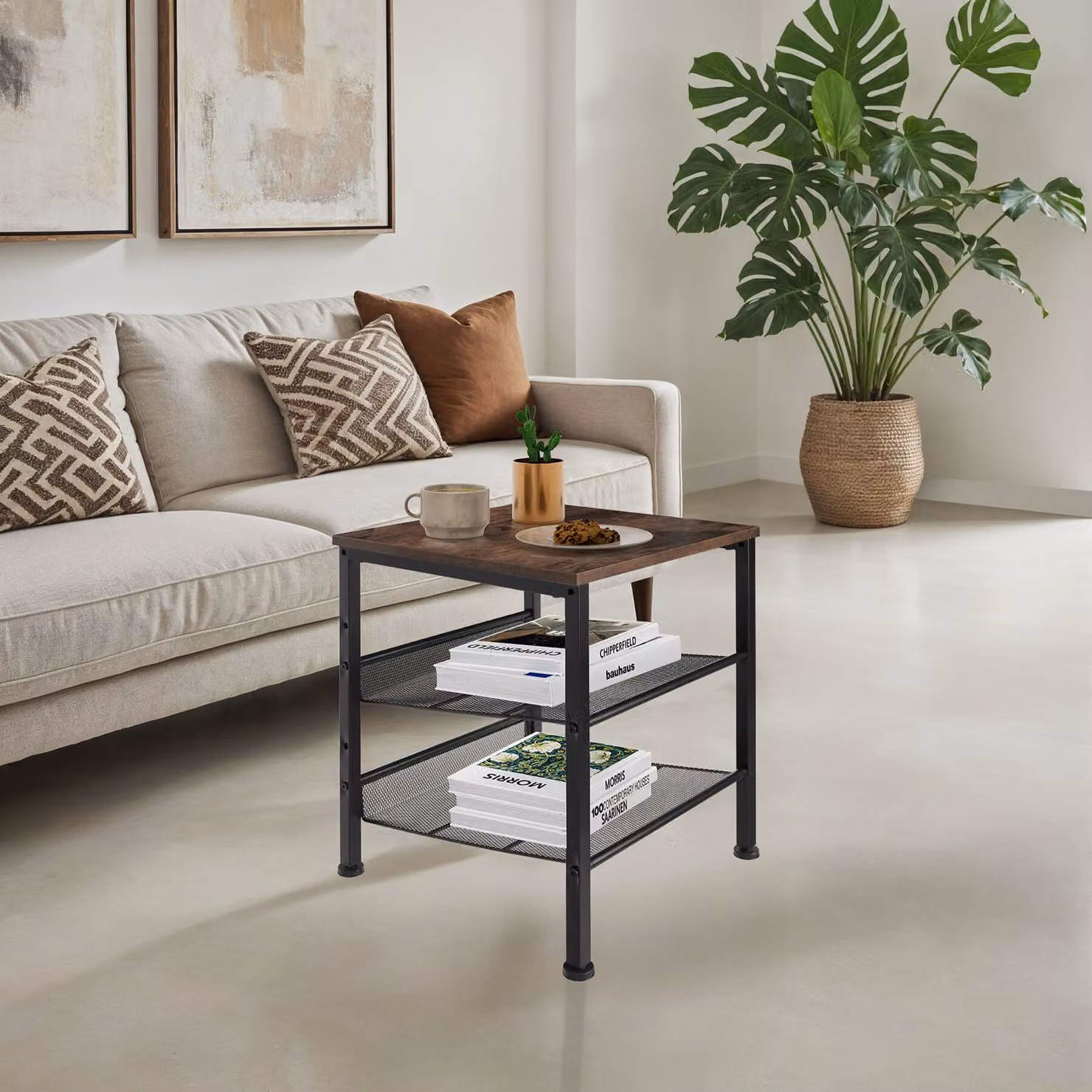 Tavolino Lincoln Tectake in stile industriale con piano ribaltabile, L/P/H: 40,5 x 40 x 50,5 cm, marrone e nero – 2