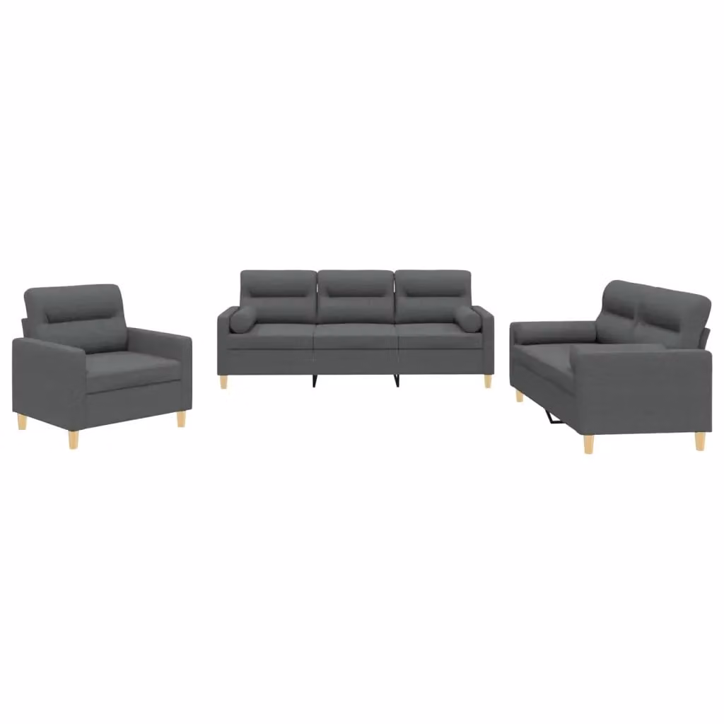 vidaXL Set di Divani 3 pz Moderno in Tessuto Grigio con Cuscini – 2