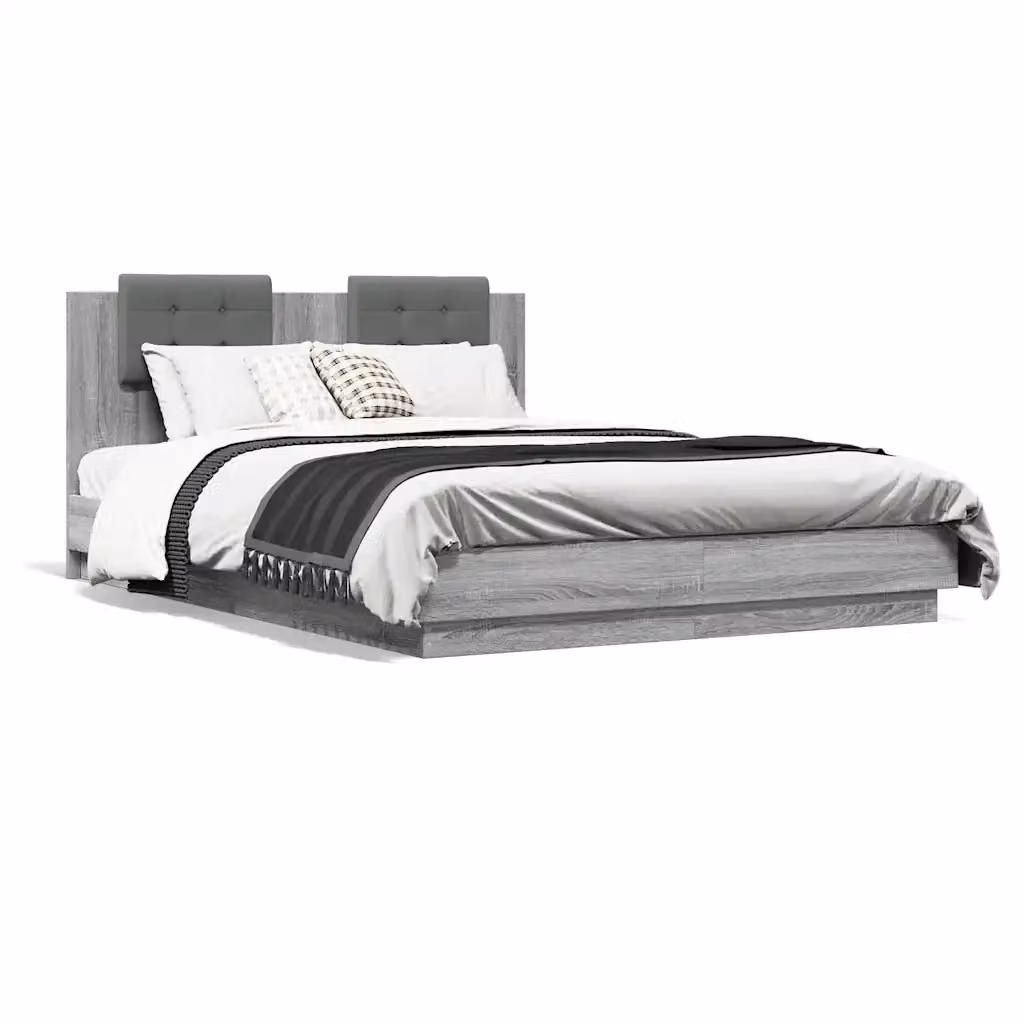 vidaXL Giroletto con Testiera Grigio Sonoma in Legno Multistrato L: 140 cm, P: 200 cm, H: 143 cm – 2