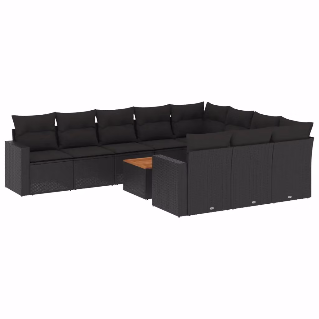 vidaXL Set Divani da Giardino 11 pz in Polyrattan Nero con Cuscini e Tavolino da Esterno – 2