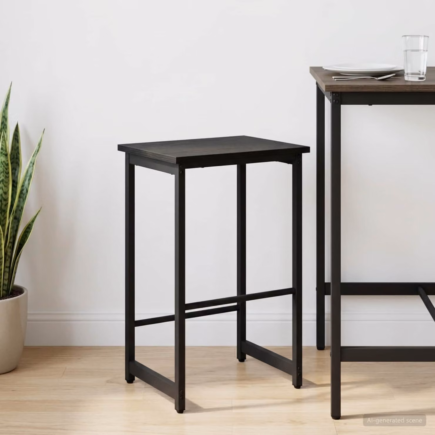Sgabello da bar moderno vidaXL in legno e metallo nero L/P/H: 40 x 32 x 74 cm