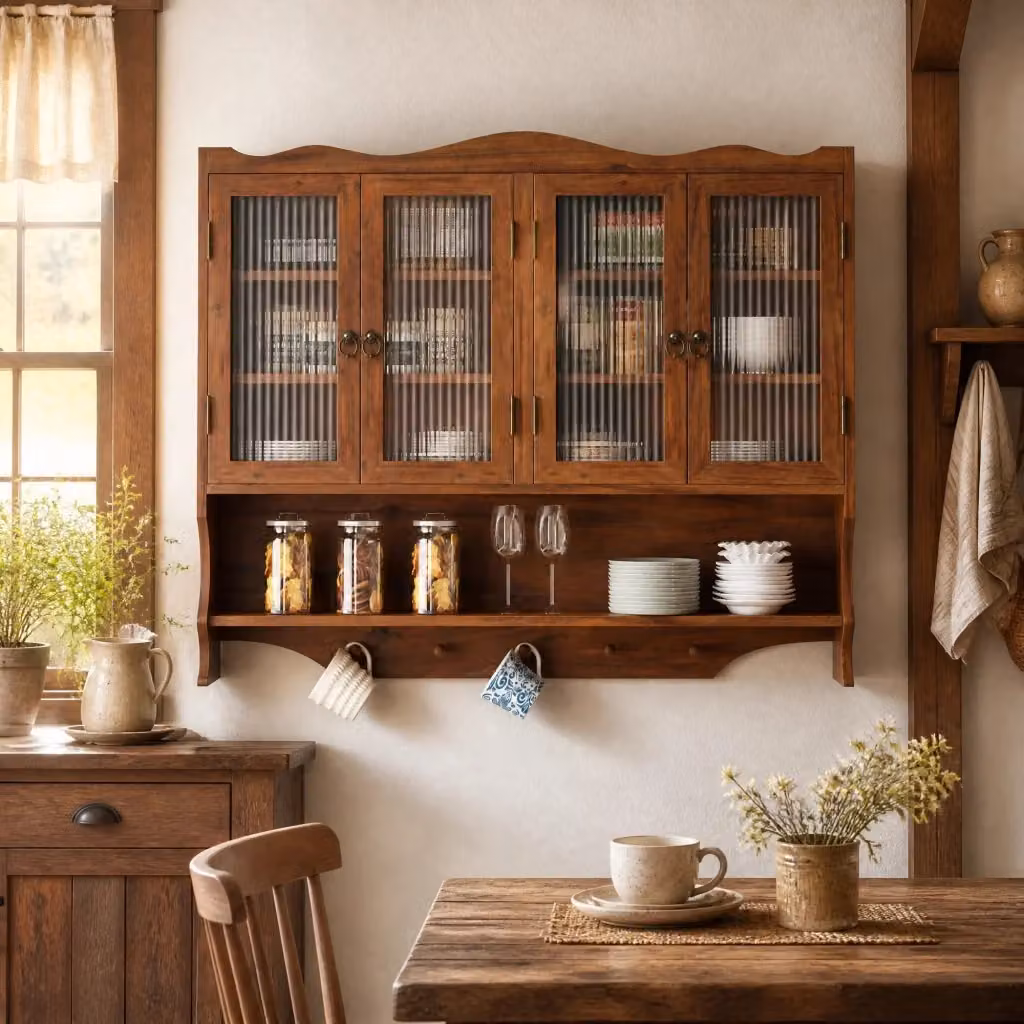 Mobile contenitore MODFU a 4 ante in legno massello e vetro marrone L: 100 cm, P: 20 cm, H: 80 cm – 2